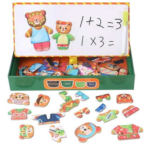 Wooden Baby Bear Dress-Up Game Baby Intelligence 3D Puzzle for 2-4 Year Old Boys and Girls Building Blocks Toy