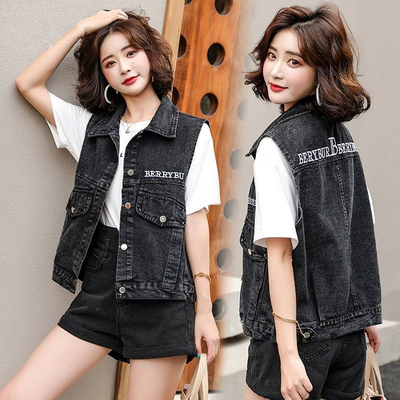 Internet Popular Casual Thin Denim Vest Women's Summer Short Embroidered Denim Clothes Spring and Autumn Tooling Fashion Vest Outer Wearing