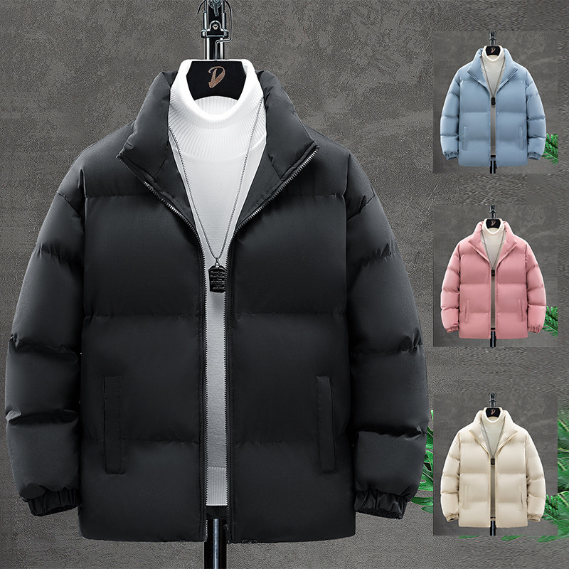 2024 nueva chaqueta de algodón principal para hombres, chaqueta de algodón caliente gruesa y suelta de cuello vertical, chaqueta de algodón frío