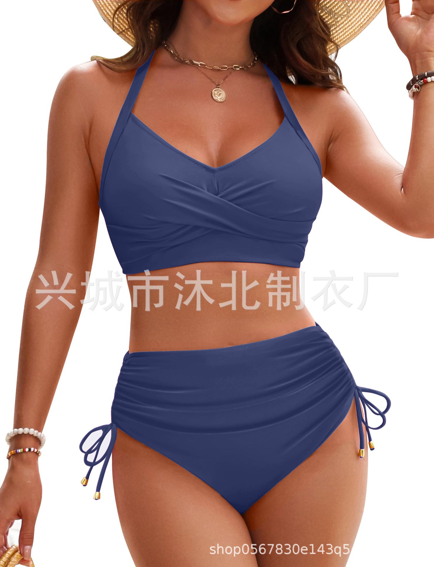 Bikini de Cintura Alta con Cintas Cruzadas de Nailon para Natación image 19