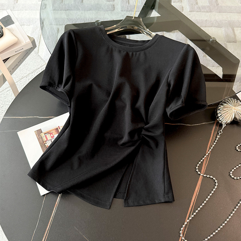 Women's Clothing Style Fashion Casual Suit For Women Summer New Round Neck Irregular Slit Design Short Sleeve Denim Shorts Two Piece Suit_ecoleips.com