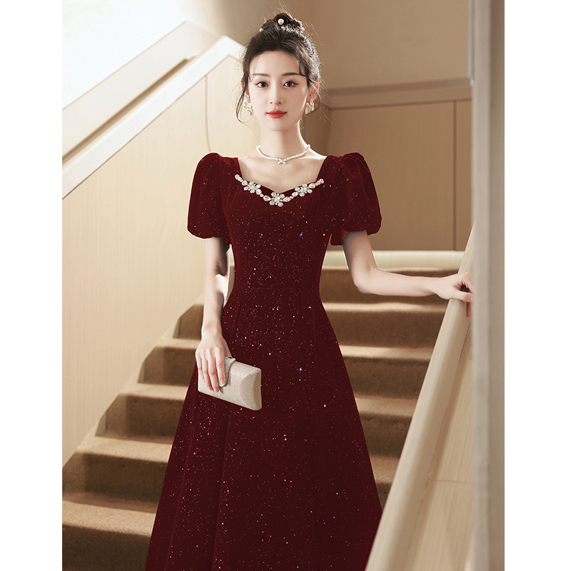 Burgundy evening dress for bride