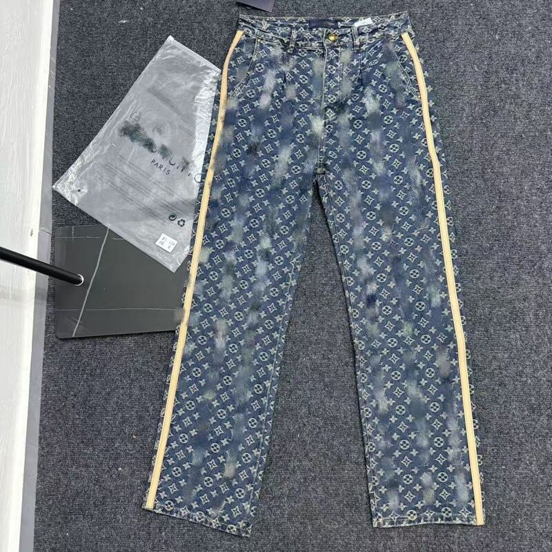 European and American style 26 jacquard all-over printed leather new American-style trim jeans, unisex, straight loose fit, ready to ship European and American style 26 jacquard all-over printed leather new American-style trim jeans, unisex, straight loose fit, ready to ship
