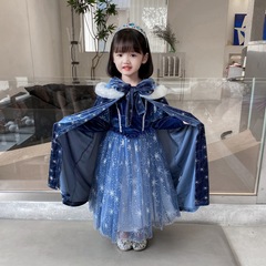 2023 Autumn Winter Frozen Elsa Princess Dress Cape Set Girls' Costume Halloween One Piece Dropshipping