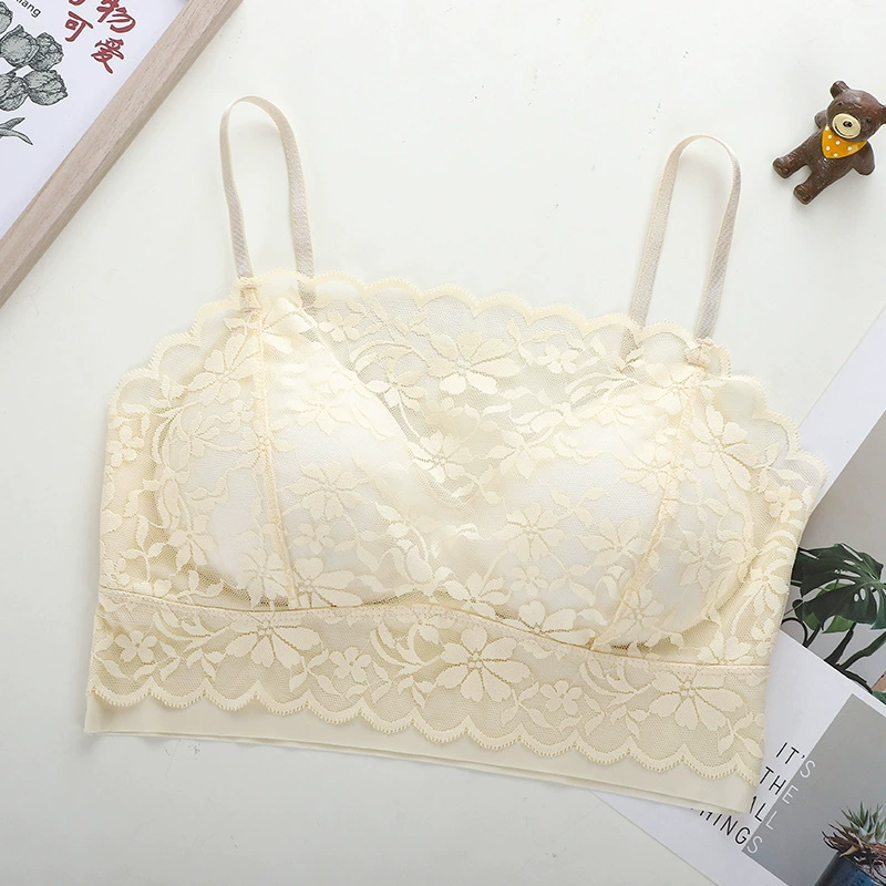 Silk lace summer thin bra top, chest strap, breast pads, underwear, “Frozen”, beautiful back, lifting effect