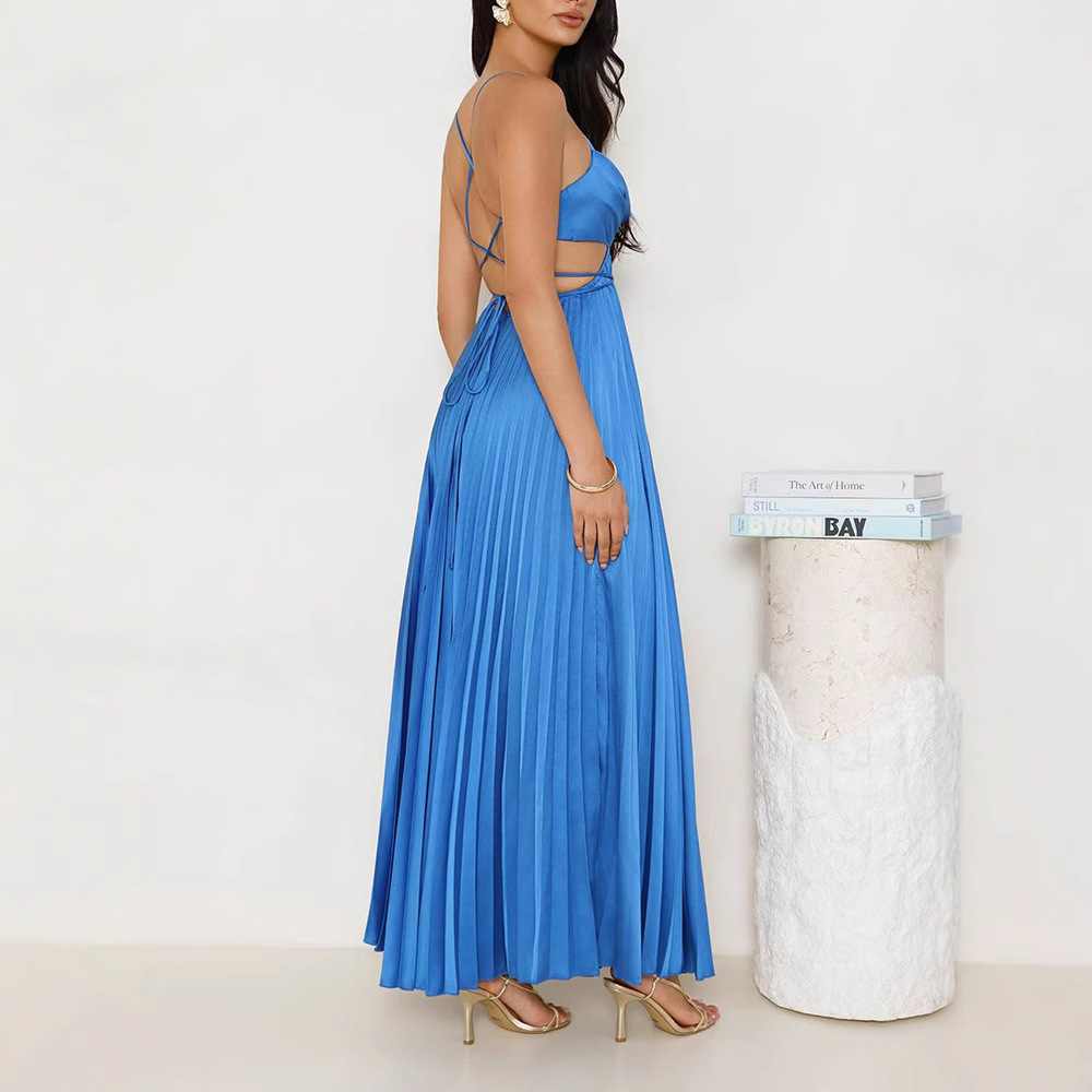 Women's Clothing Summer Vacation Sleeveless Long Dress For Women Pleated European And American Style_ecoleips.com