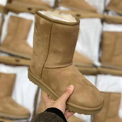 河南桑坡雪地靴经典百搭5825高帮中筒靴羊皮毛一体女士冬季棉靴