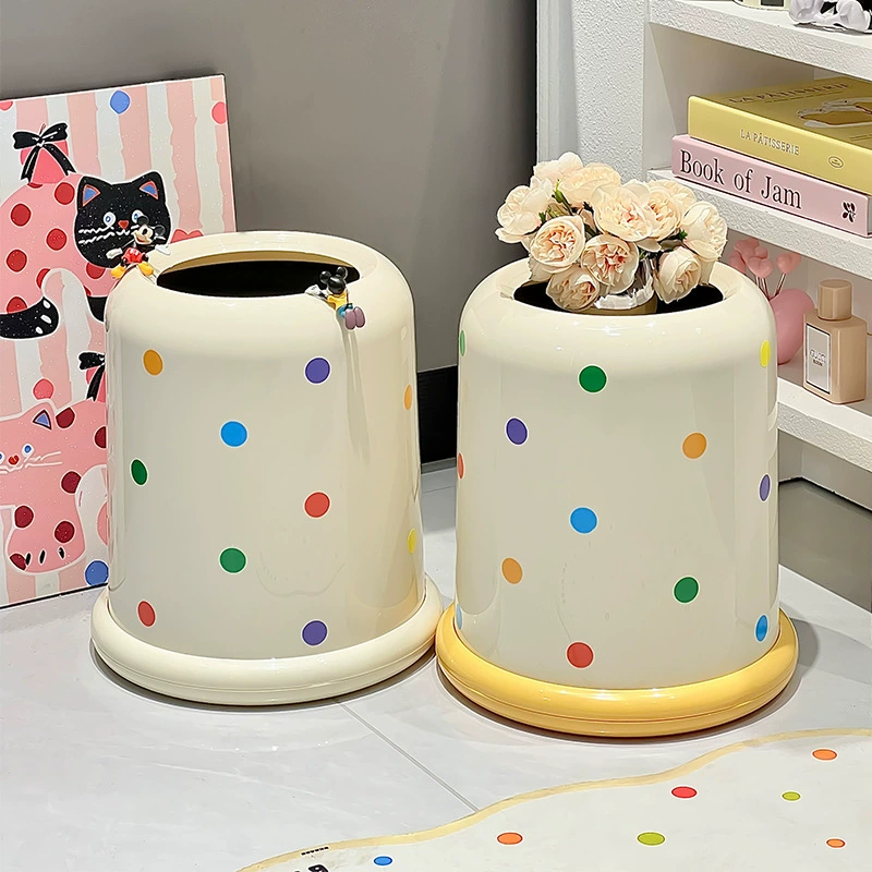 Креативный большой мусорный бак в горошек с большой вместимостью и хорошим внешним видом для дома, гостиной, спальни и ванной комнаты, двухслойный утолщенный мусорный бак