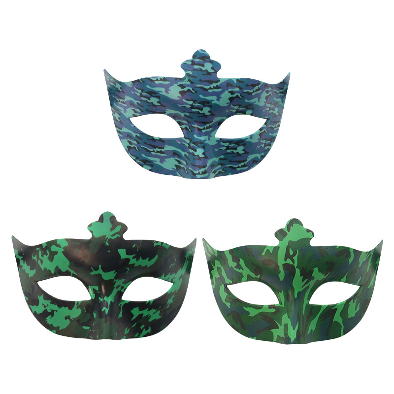 Halloween de alto grado adultos camuflaje máscara de mitad de cara decoración de disfraces de hombre fiesta máscara de cabeza plana de plástico