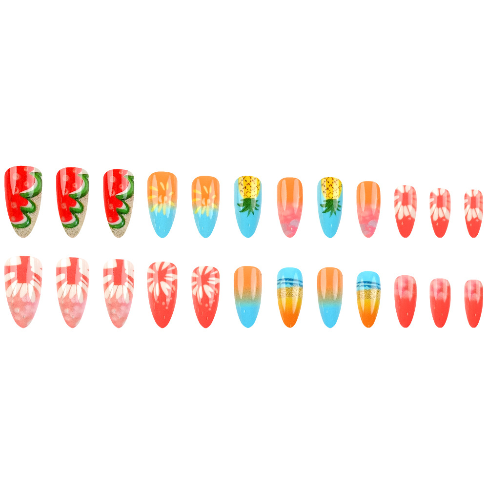 Dulce y fresco verano playa color impresión uñas rodajas de piña tipo gota uñas uñas venta caliente transfronteriza uñas