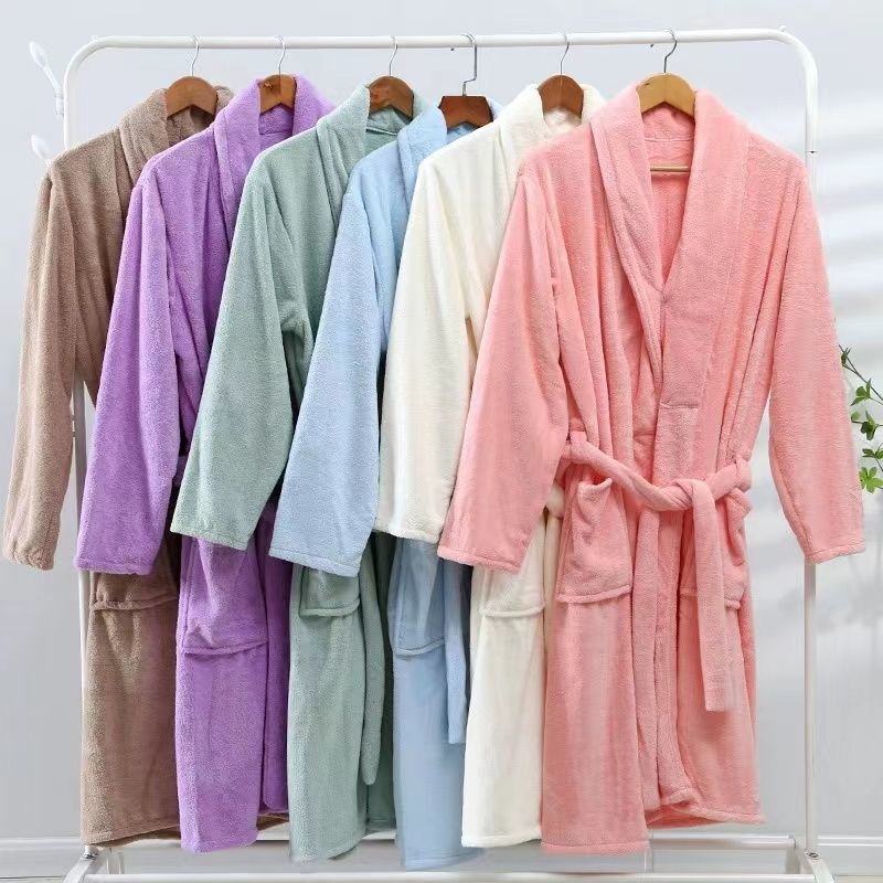 Spring and Autumn Flannel Casual Home Pajamas, Simple and Stylish Bathrobe, Coral Fleece, Extended Length, Oversized Loose Sleep Robe, Victoria's Secret
