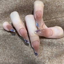 穿戴甲杏仁型轻奢优雅新娘延长甲光疗显白裸粉渐变纯欲风指甲贴片