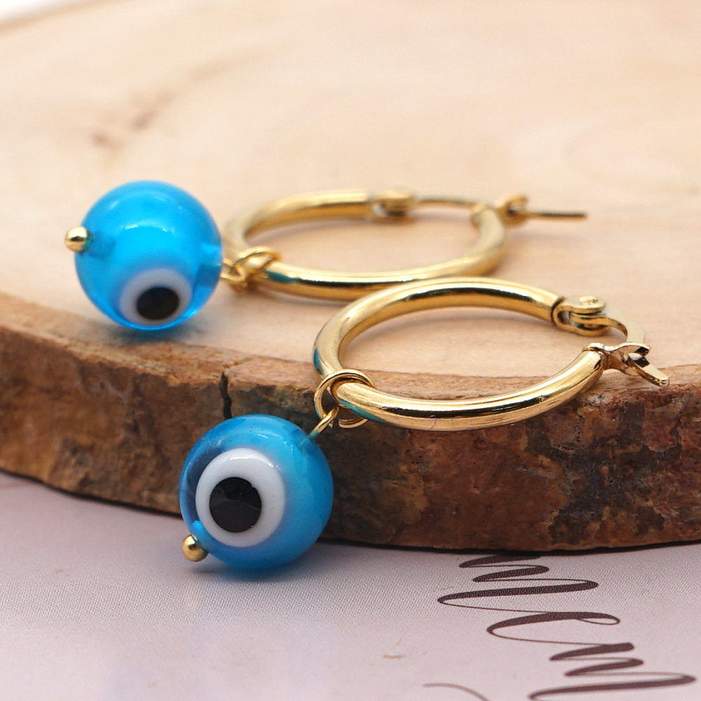 Bohemia Turkish Glass Eye Beads Large Hoop Earrings display picture 9