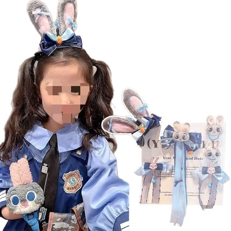 子供のヘアピンウサギ警官ジュディ動物の街少女ヘアピン少女かわいい小動物ヘアアクセサリー卸売|undefined