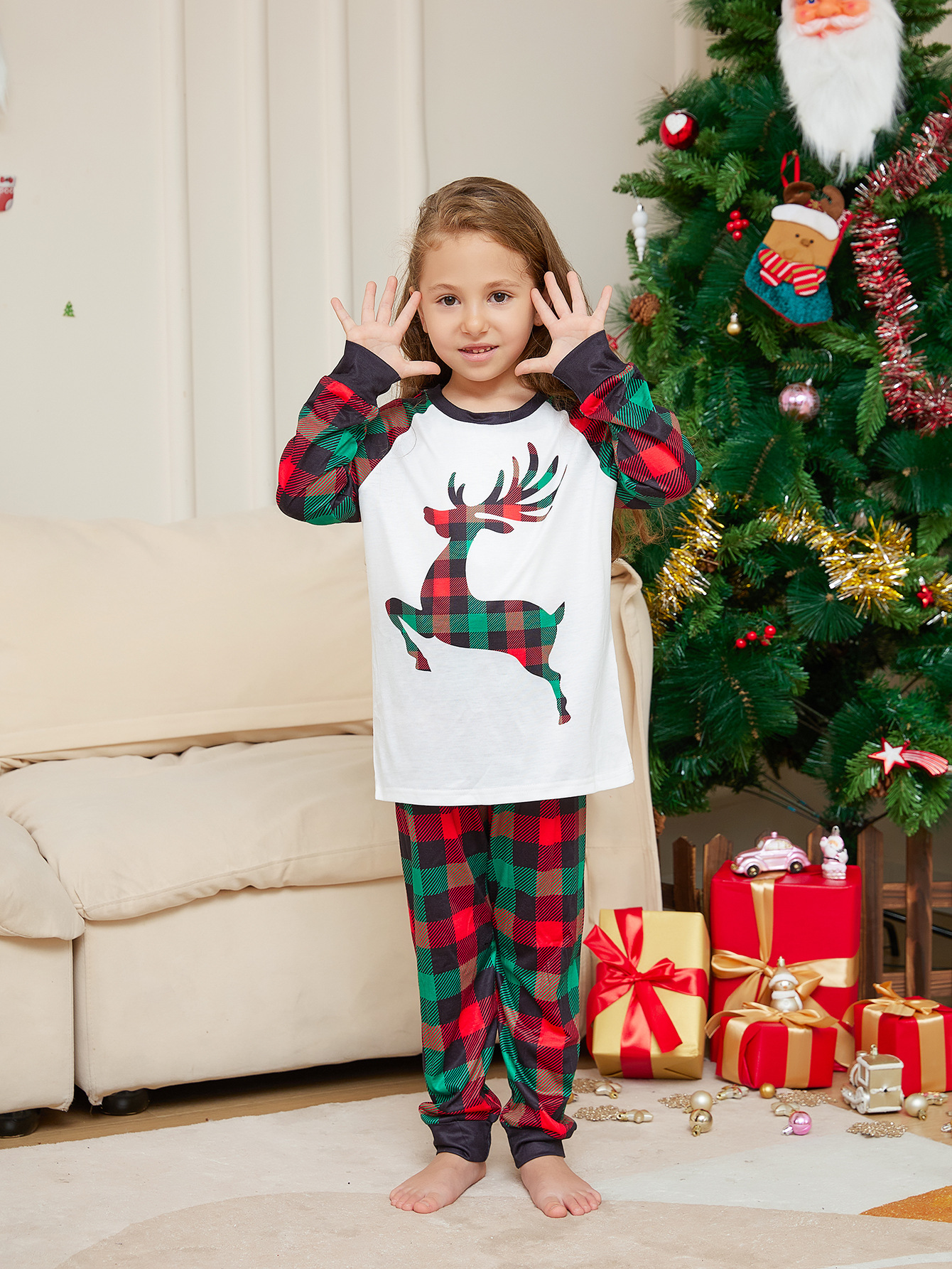 Pant Co-ord Set Sets Type Home, Party Occasion Family Look Plaid Reindeer Printing Pant Co-ord Set T-shirt Two-Piece Sets