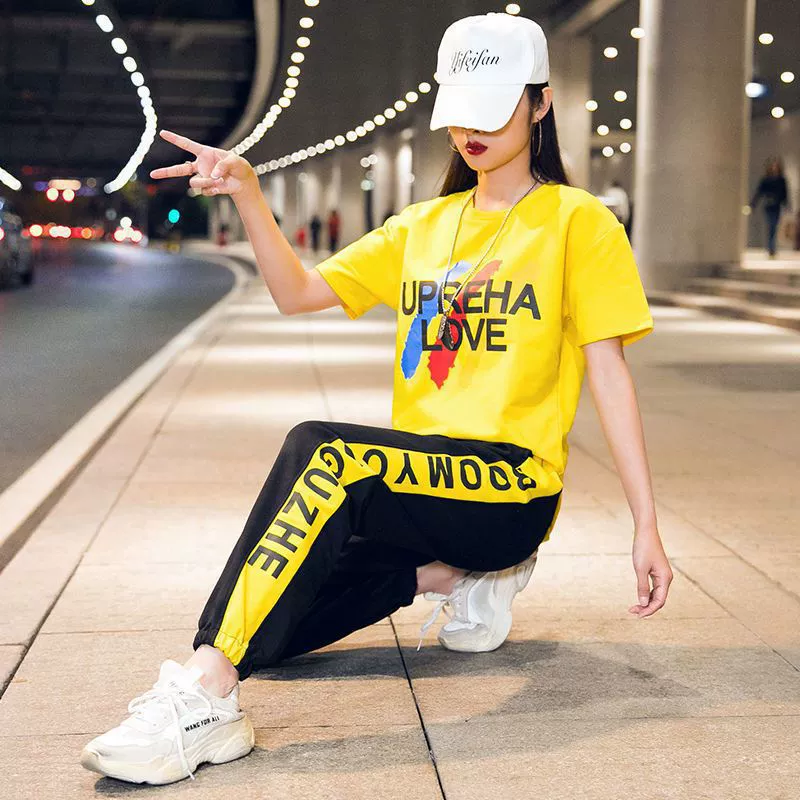 Клубы танцевальный досуг спортивный костюм Женская весна лето новые брюки беговая одежда танцевальная гимнастика костюм из двух частей