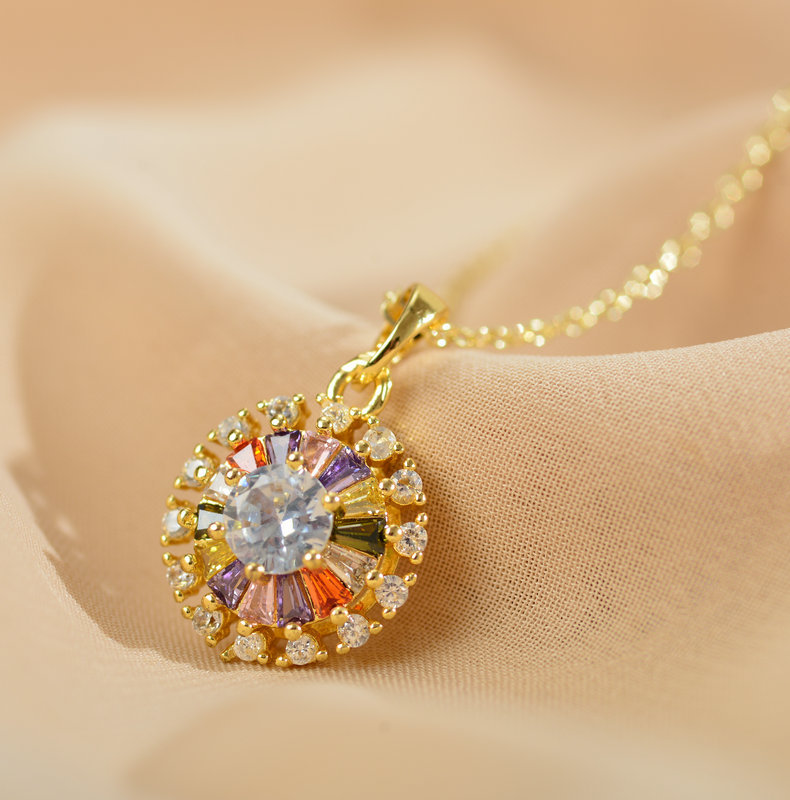 Simple Style Round Copper Inlay Zircon Pendant Necklace 1 Piece