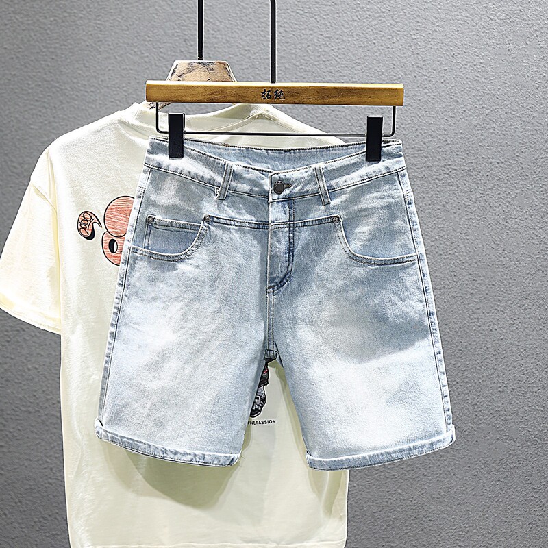 2025 New Summer Men's Denim Shorts, Fashionable, Simple, Handsome, Light-Colored Mid-Length Pants, Thin, Trendy and High-End