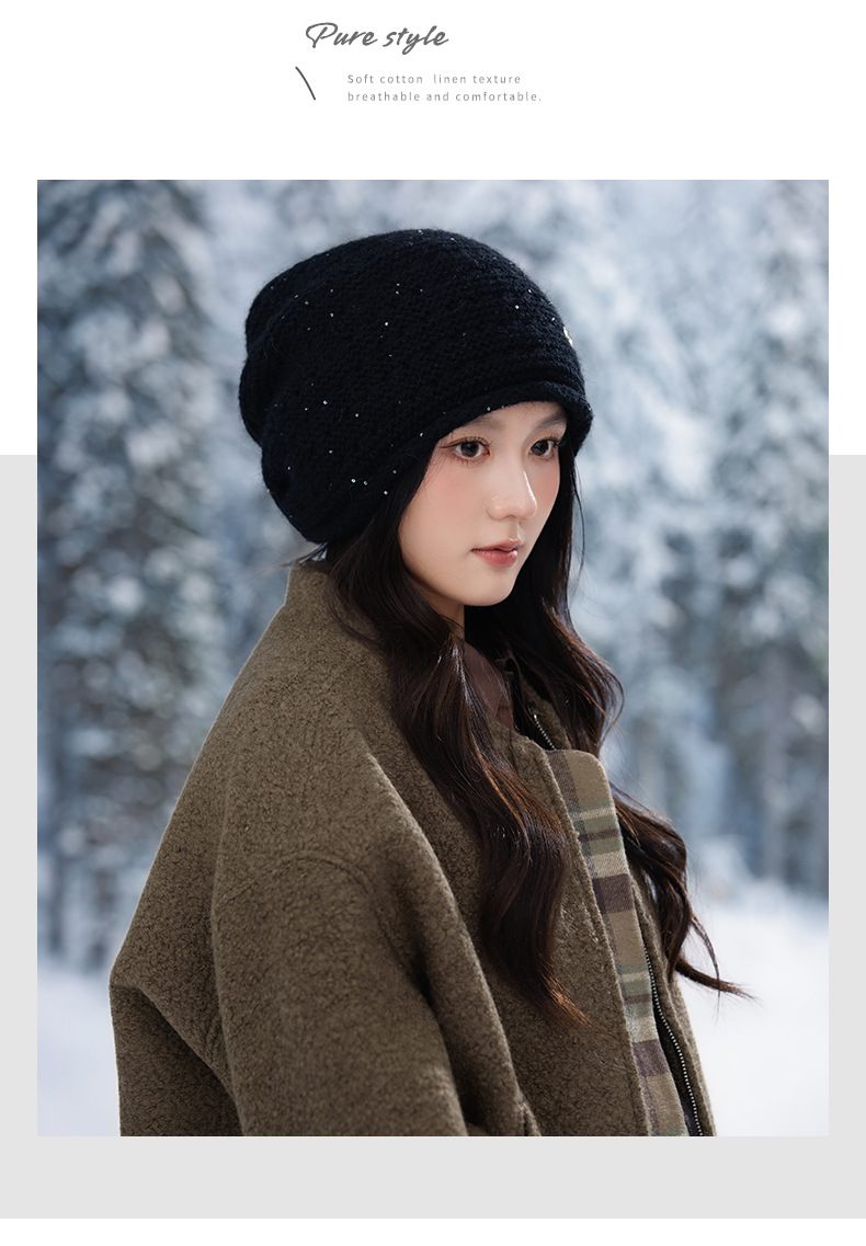 Autumn Winter Women Fashion Versatile Knitted Solid Color Head Wrap Warm Thickened Fleece Yarn Mom Hat_voghion.com