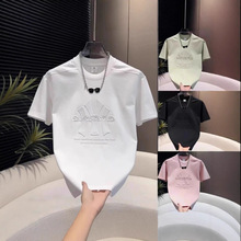 高级感钢印字母圆领短袖T恤男士夏季潮新款休闲百搭透气半袖上衣