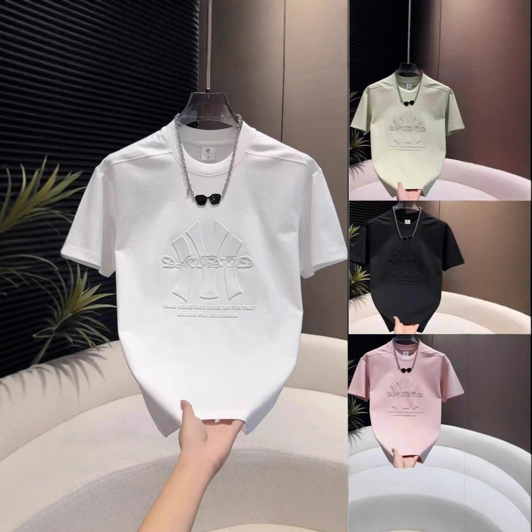 高级感钢印字母圆领短袖T恤男士夏季潮新款休闲百搭透气半袖上衣