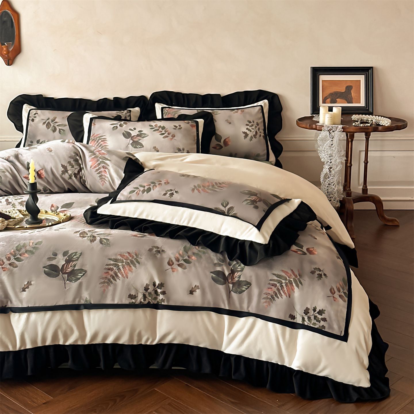 Set di lenzuola e copripiumino in velluto di latte con volant e pizzo, foderato in pile, stile nordico francese vintage boho 2026, per camera da letto principale._voghion.com