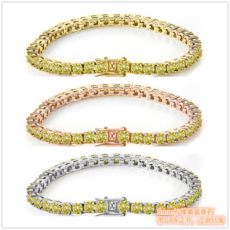 European and American popular color moissanite tennis bracelet lemon yellow 5m 0.5 karat Super Flash moissanite women's bracelet