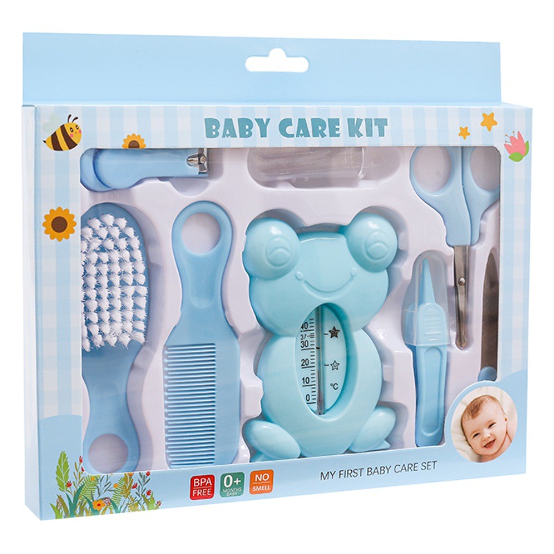 Cuidado del bebé suministros bebé baño Agua termómetro 8 piezas traje bebé seguridad pelo suave peine cepillo traje manicura tijeras