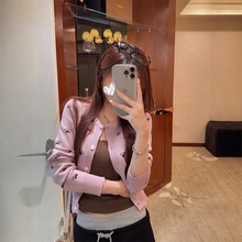 实拍~秋季针织开衫毛衣女休闲显瘦短款外套+直筒高腰休闲裤女装