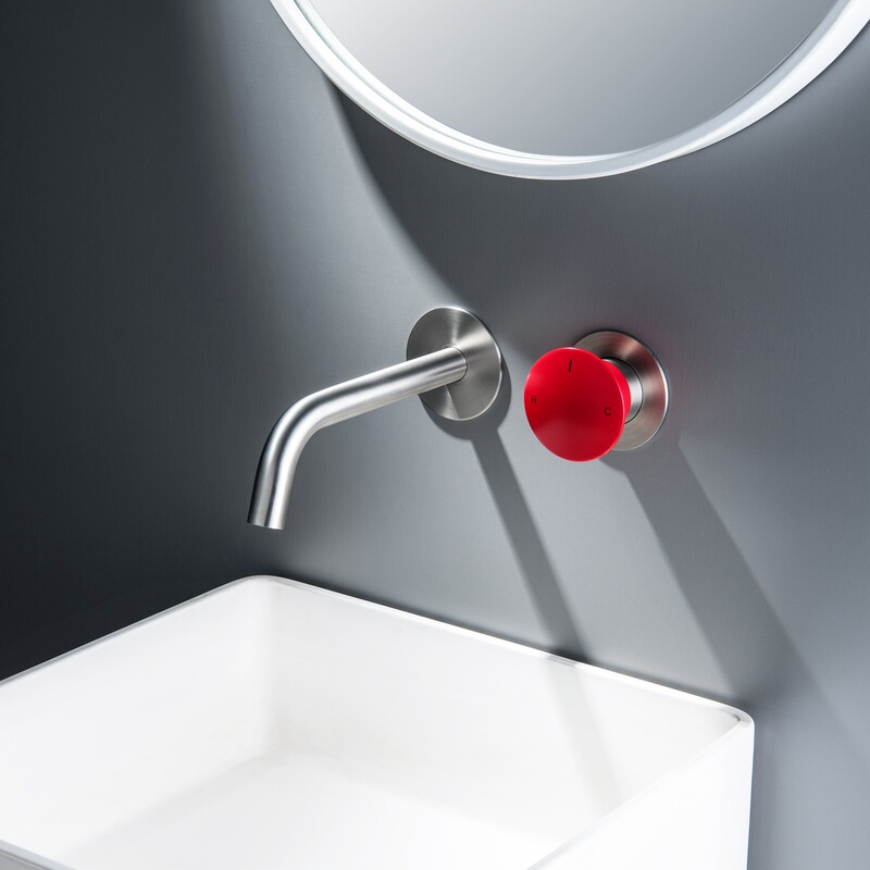 Italian Brushed Silver Hidden All-Copper Basin Faucet Embedded Wall-Type Bathroom Wash Basin Hot and Cold Faucet