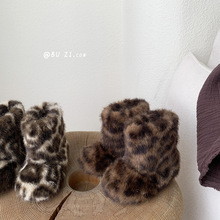 豹纹冬季童鞋小童儿童雪地靴女童棉鞋短靴加绒女孩毛毛靴男童靴子