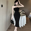 One shoulder mesh slim fitting dress with flower wrap buttocks and split chest dress