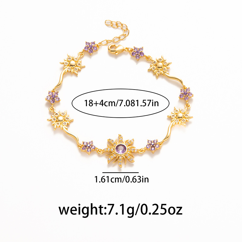 Nueva pulsera de sol de bronce, flores de color, zircon, lujo ligero, nicho universal, pulsera de moda transfronteriza, mujer image 6