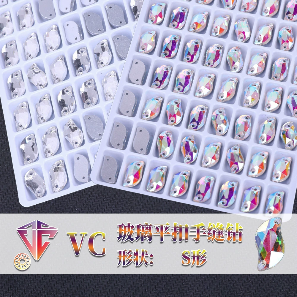 Клавиша S-образная стекло ручной шов Diamond двойное отверстие длинная кристальная пряжка белый AB бриллиант украшения diy