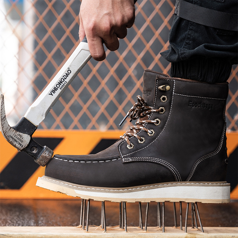 Men Special Work Shoes Safety Anti-Smash Anti-Puncture Quality Crazy Horse Leather Work Shoes_voghion.com