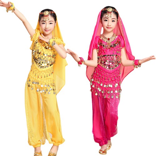 Wholesale New Children's Belly Dance Suit Performance Costumes Indian Dance Costumes Stage Performance Costumes Short Sleeves