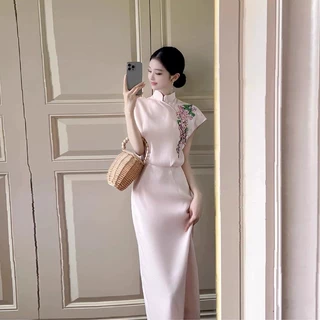 新中式国风立领改良版旗袍裙女巨好看高级感刺绣修身显瘦连衣裙子