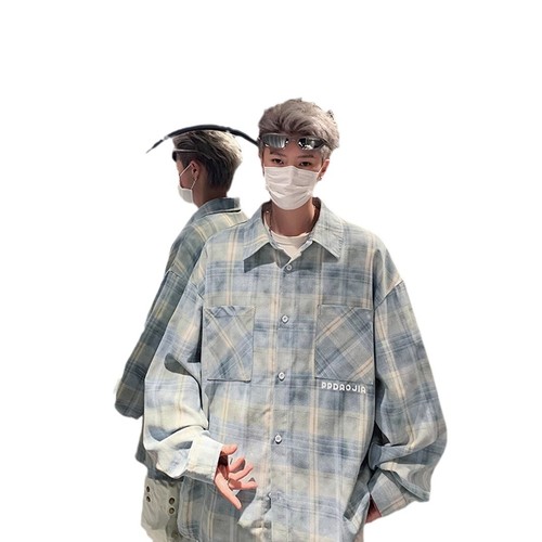 Men's Fall New Arrival Tie-Dye Striped Long Sleeve Shirt, American Streetwear Brand Loose Plus Size Youth Casual Collar Shirt Outerwear