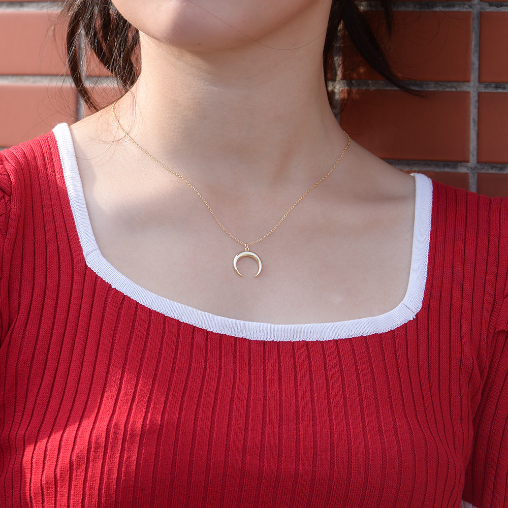 Peishang s925 vintage ins Crescent simple moda colgante europeo y americano nuevo cuerno Luna collar Romano