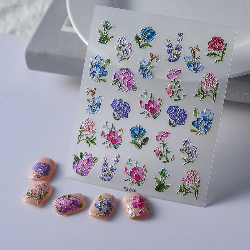 New full nail flower nail stickers fresh flower 5D nail stickers relief fairy nail stickers cross-border