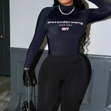 X2250 2022欧美亚马逊秋冬印花半高领套装紧身包臀长裤套装两件套