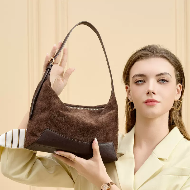 磨砂真皮休闲手提设计感小众包包女高级感斜挎包腋下饺子hobo包