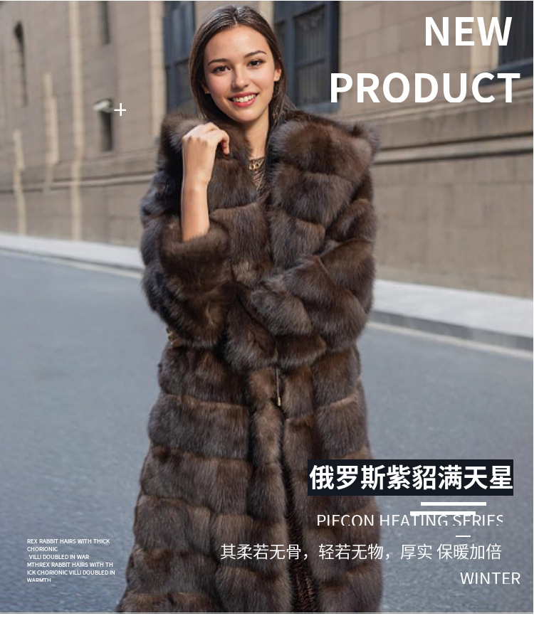 Genuine Mink Fur Coat Long Women's Hooded Warm Coat 2025 Winter