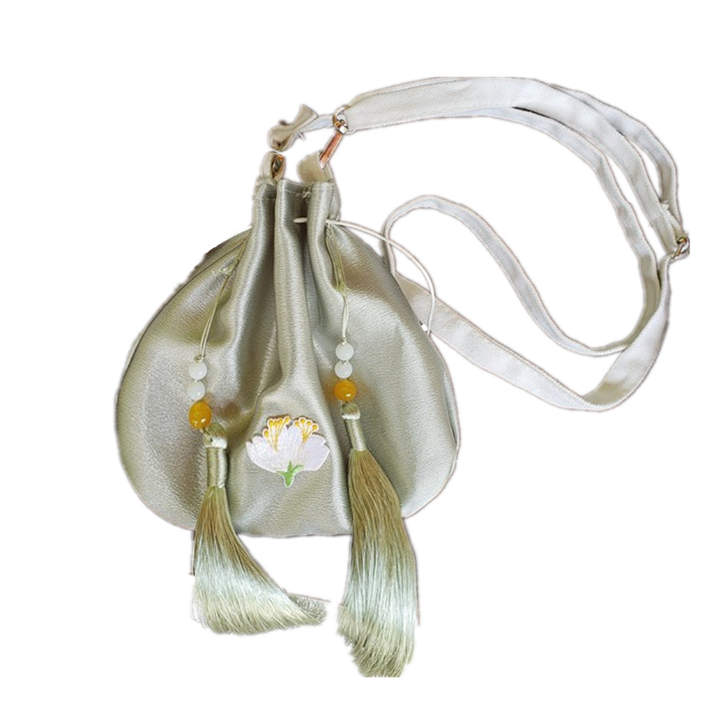 Nuevo estilo chino satén hanfu bolsa Dinastía Song bolsa bordada borla bolsa con hanfu pequeña bolsa redonda estilo antiguo bolsa crossbody