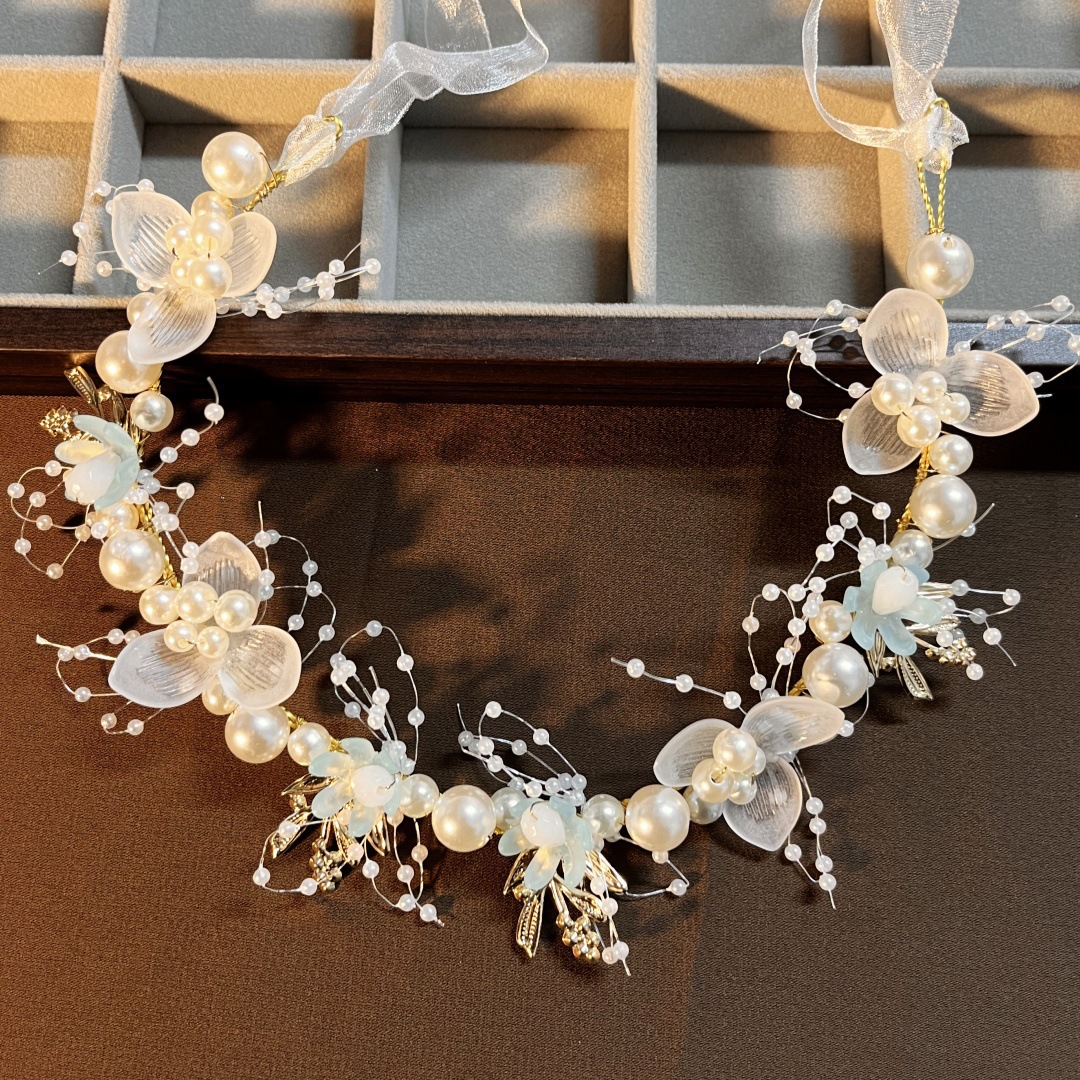 Children's cute golden headband pearl for bride
