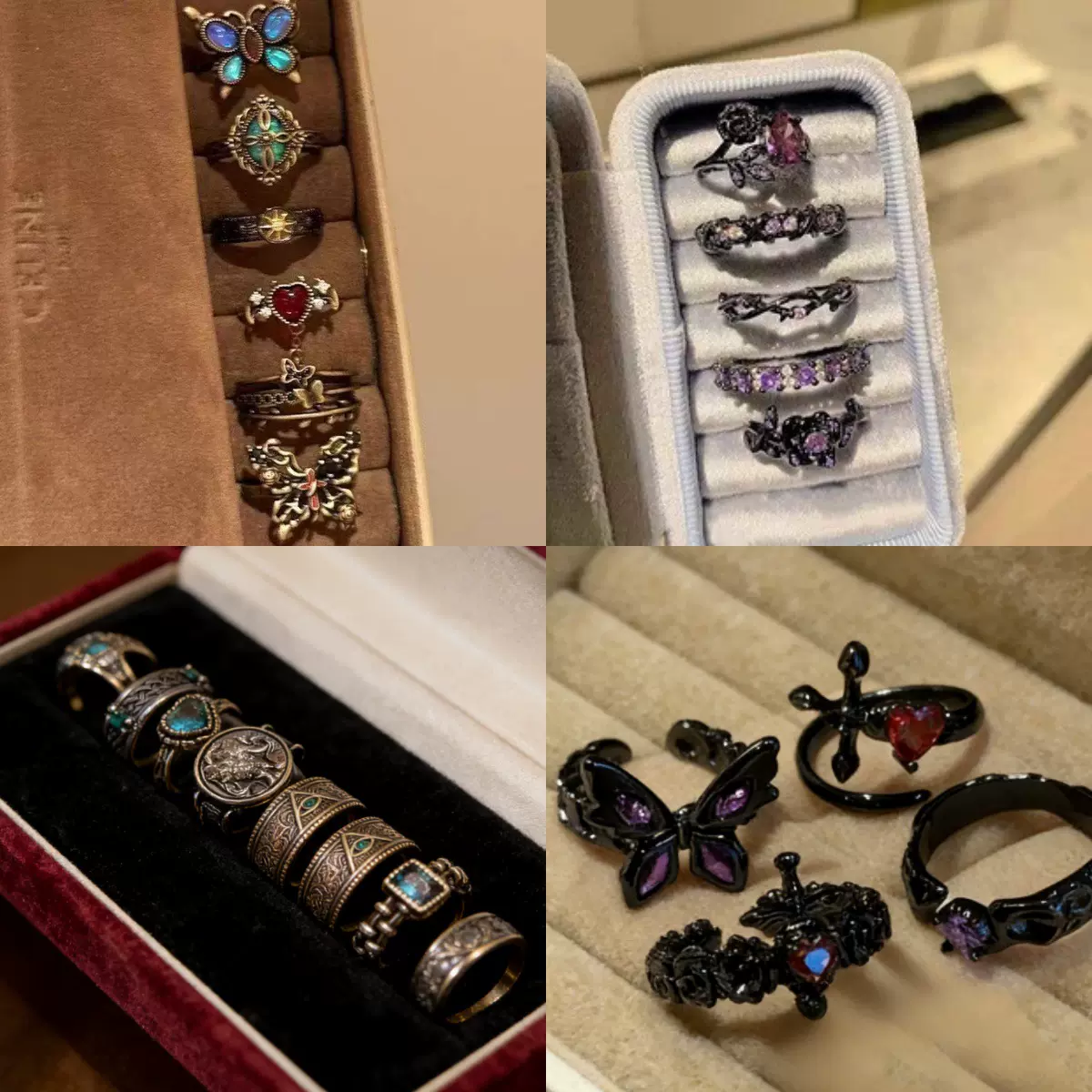 暗黑系列戒指批发复古风重工小众高级感蝴蝶开口戒女独特个性指环