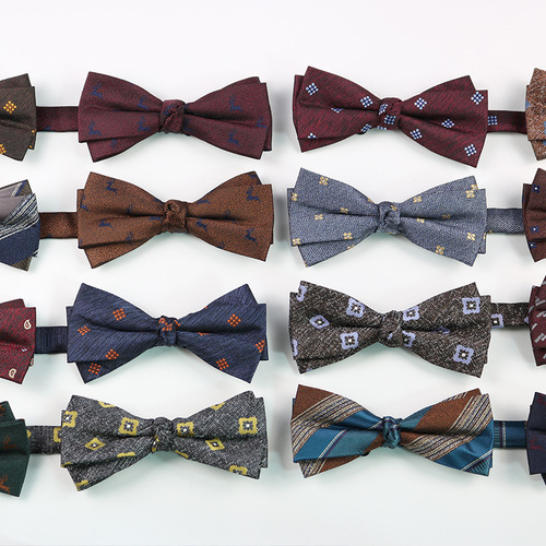 Patterned bow tie for men's banquet, business wedding, groom's best man's gentleman's dress, photo studio wine red and navy blue fashionable bow
