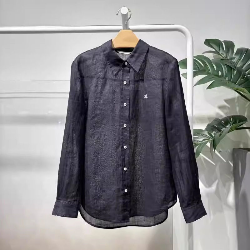 M**Meng Women's Clothing 2026 Spring New Style Dark Blue Thin Ramie Long Sleeve Shirt Retro Old Money Style 5H6121462 M**Meng Women's Clothing 2026 Spring New Style Dark Blue Thin Ramie Long Sleeve Shirt Retro Old Money Style 5H6121462