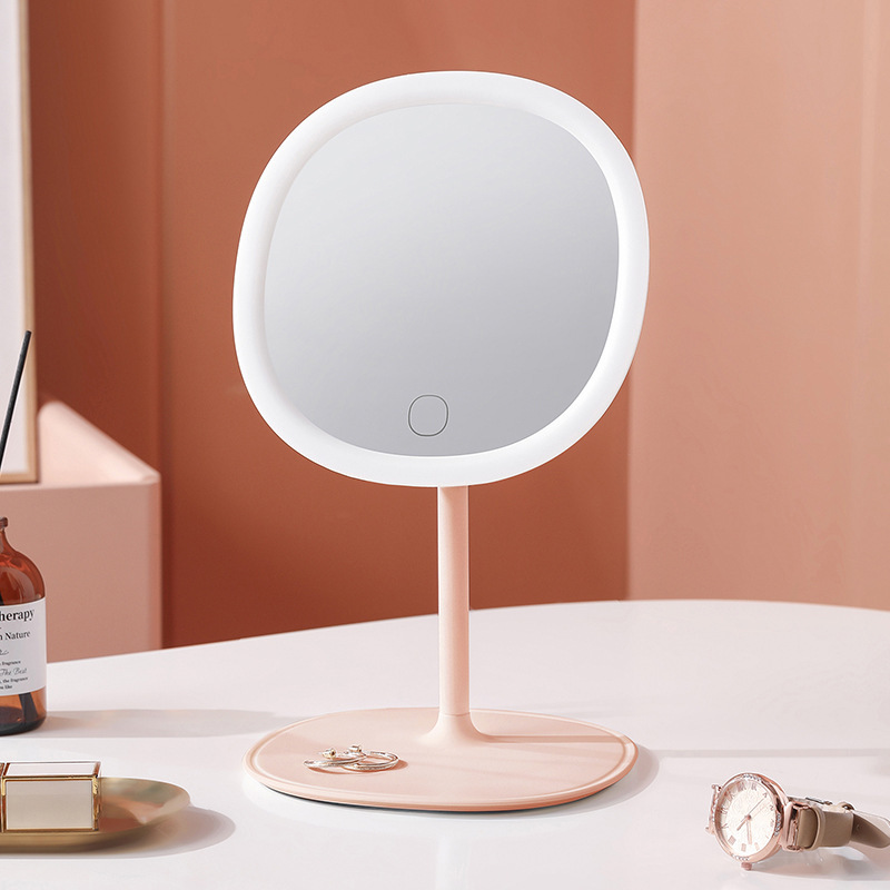 Espejo de maquillaje LED con lámpara portátil Espejo de vestir Espejo de escritorio red de alumno dormitorio de almacenamiento Espejo de maquillaje