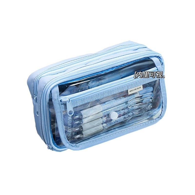 Transparent PVC Pencil Case, Large Capacity for Elementary Students, 8-Layer Waterproof Design